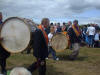 The mighty Lambeg drum is helped into the field.